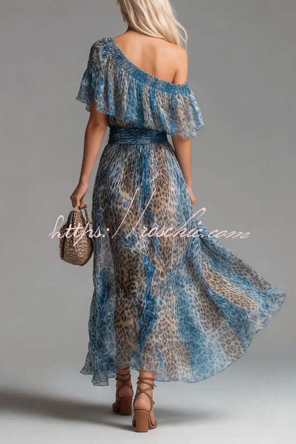 Lue Leopard Print One-Shoulder Flowy Maxi Dress