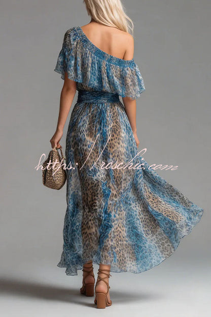 Lue Leopard Print One-Shoulder Flowy Maxi Dress