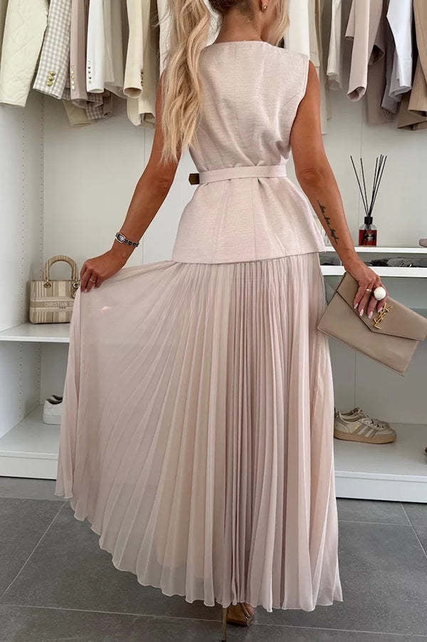 Relaxed and Elegant Pleated Tulle Side Zipper A-line Maxi Skirt