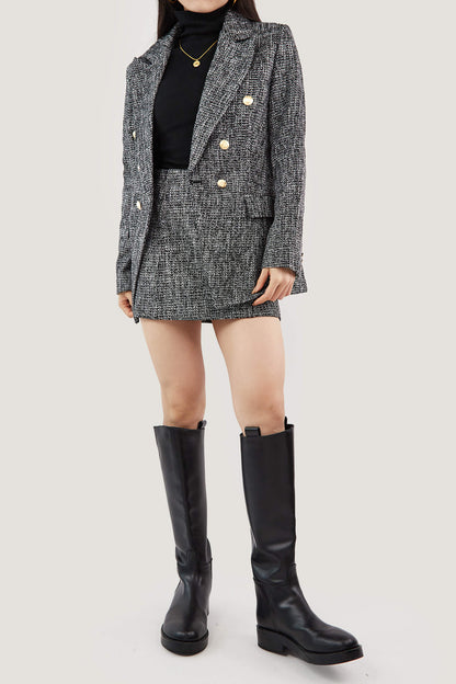 Black Lapel Collar Houndstooth Blazer