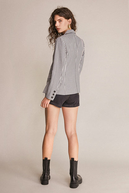 Grey Checked Single-Breasted Blazer