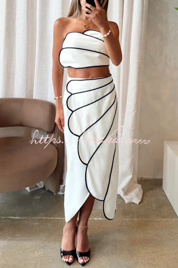 Stylish Spaghetti Strap Cropped Fitted Top and Elegant Asymmetrical Midi Skirt Set