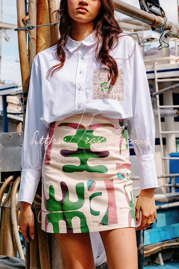 Abstract Geometric Print High-Waisted Skirt