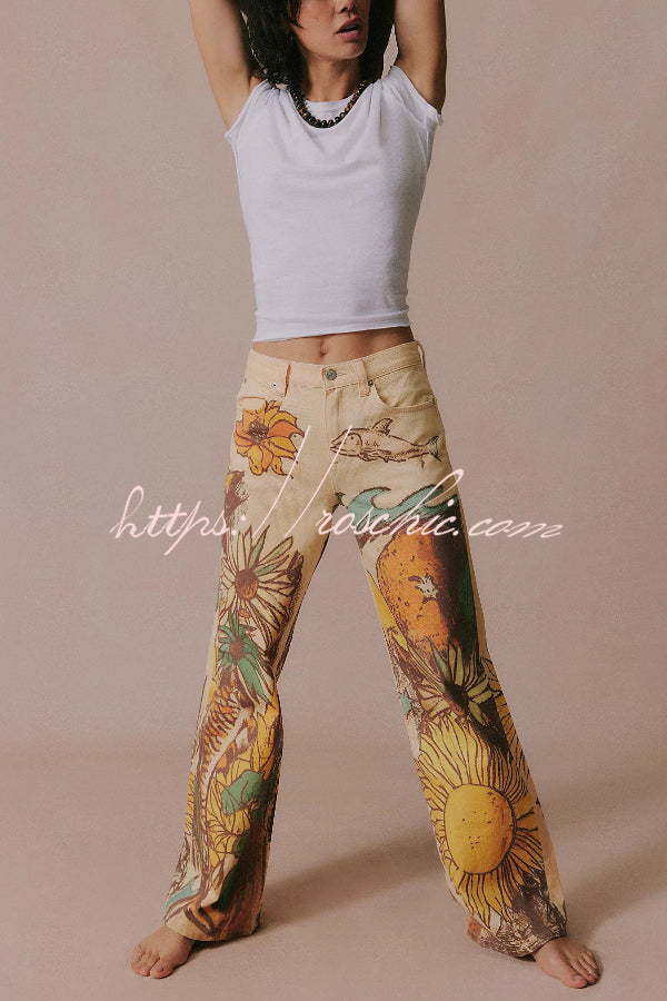 We The Free Playful Doodle Printed Mid Rise Pocket Wide Leg Pant