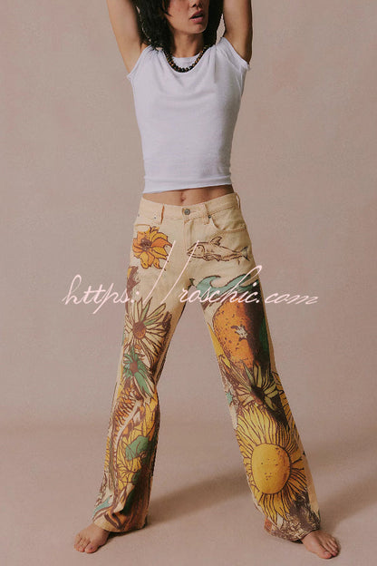 We The Free Playful Doodle Printed Mid Rise Pocket Wide Leg Pant