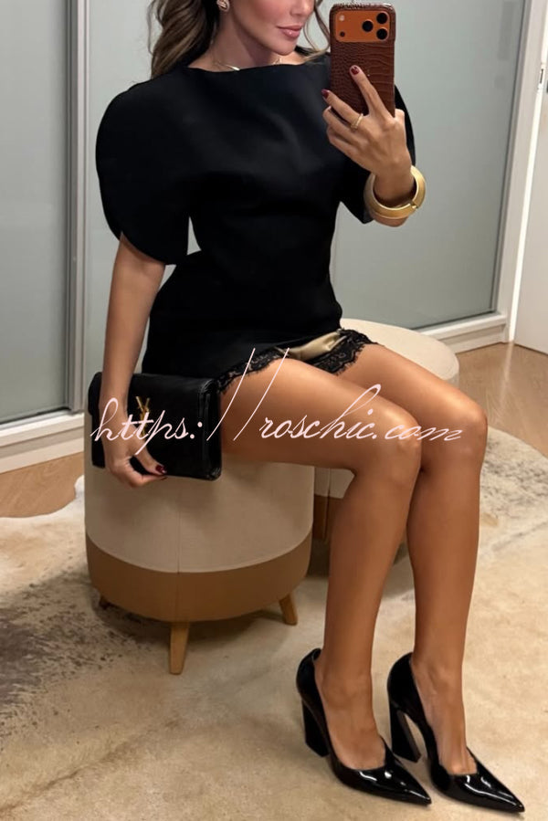 Fashionable Puff-sleeved Waist-cinching Asymmetrical Top