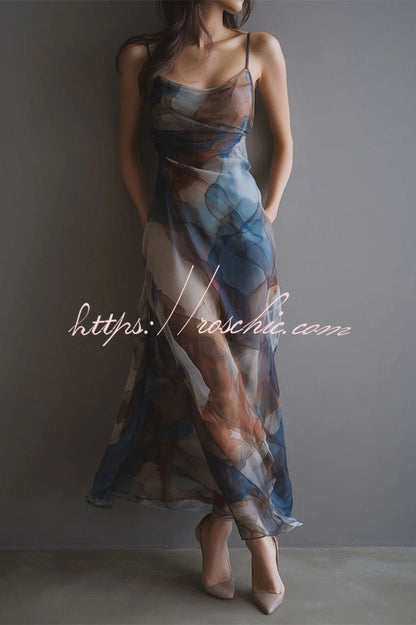 Monet's Dream Abstract Watercolor Cowl Neck Maxi Dress