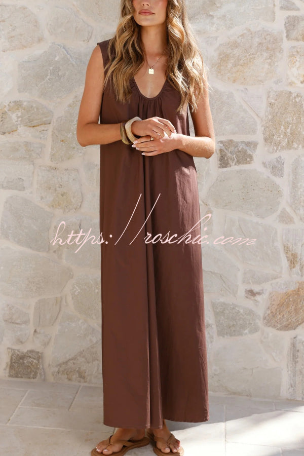 Solid Color Loose Sleeveless Casual Vacation Maxi Dress