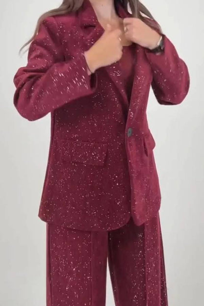 Women Collar Flash Jacket+ Pants Temperament Commuting Suit