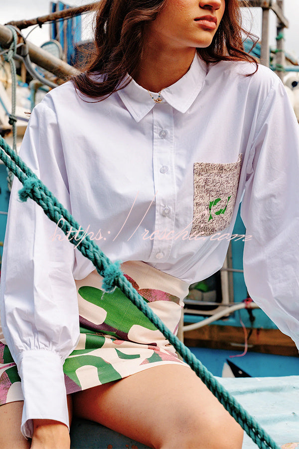 The "Art Gallery" Graphic Patch Pocket Statement Blouse
