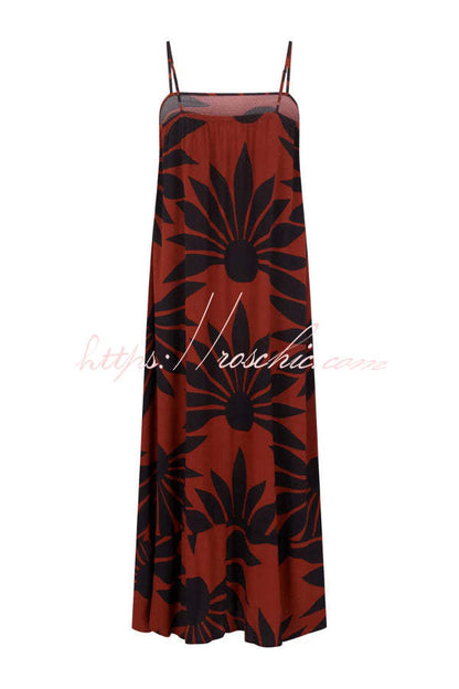 Romantic Bohemian Style Sunflower Print Sundress