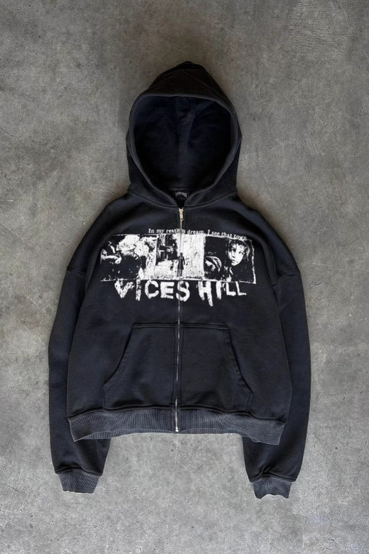 Digital Pattern Print Zip Hoodie