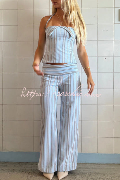 Striped Halter Top and Wide-leg Pants Set