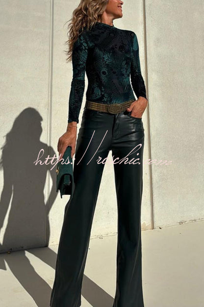 Stylish Faux Leather Pocketed Straight Stretch Pants (Shipped Within 24 Hours)