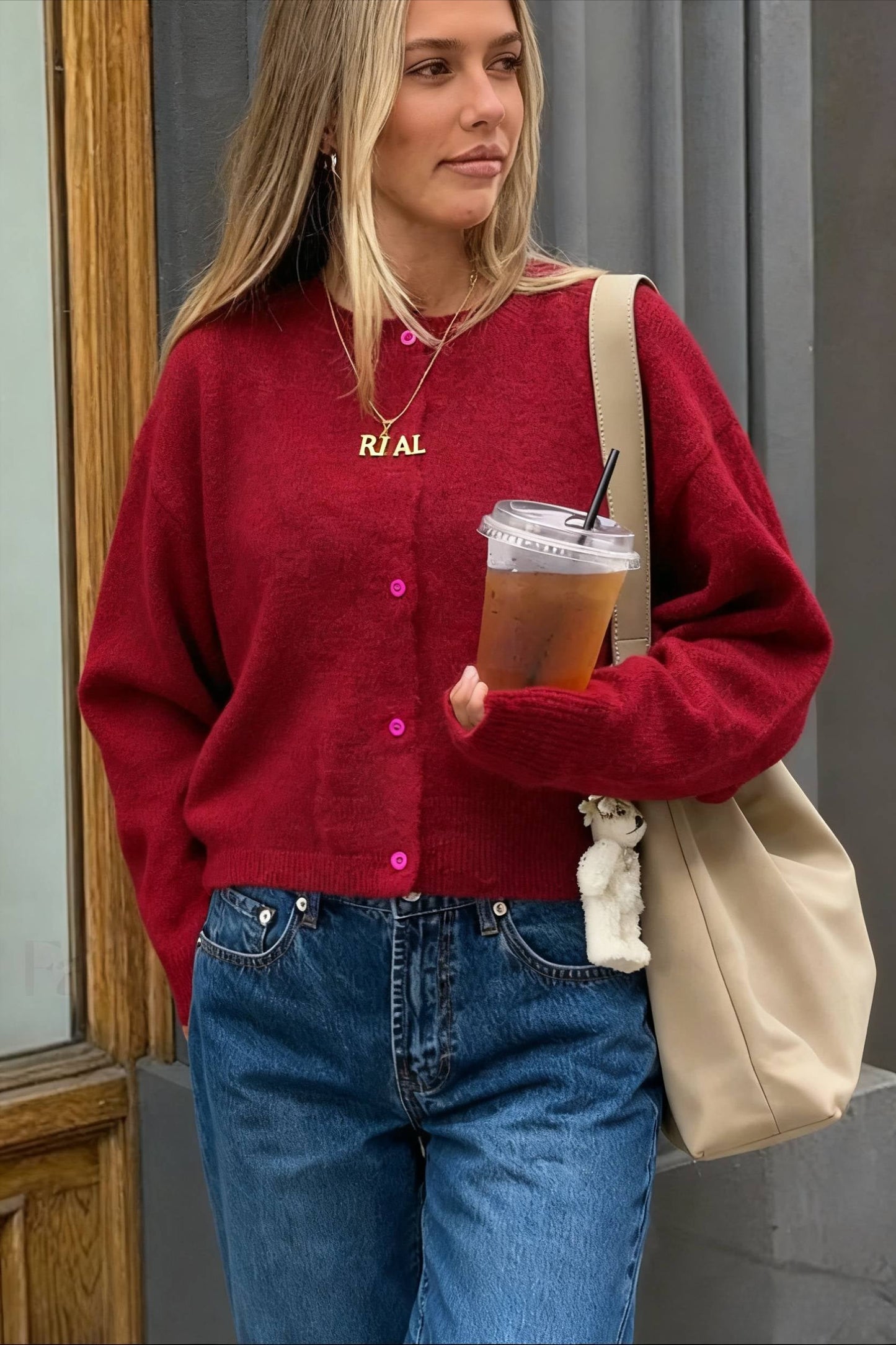Cropped Knit Button Cardigan