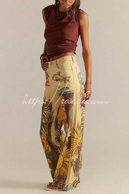 We The Free Playful Doodle Printed Mid Rise Pocket Wide Leg Pant