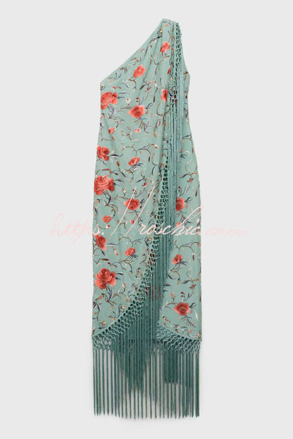 Floral Print Halter Neck Sleeveless Elegant Tassel Maxi Dress