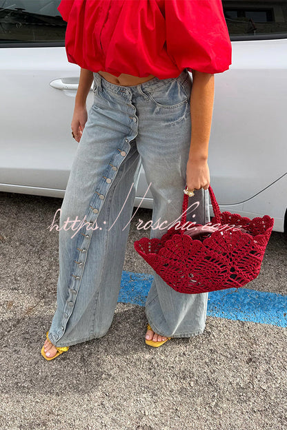 Diagonal Placket Button-down Jeans