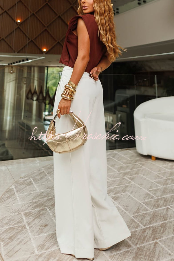 Creative Style High Rise Elastic Waist Pocket Wide Leg Pants