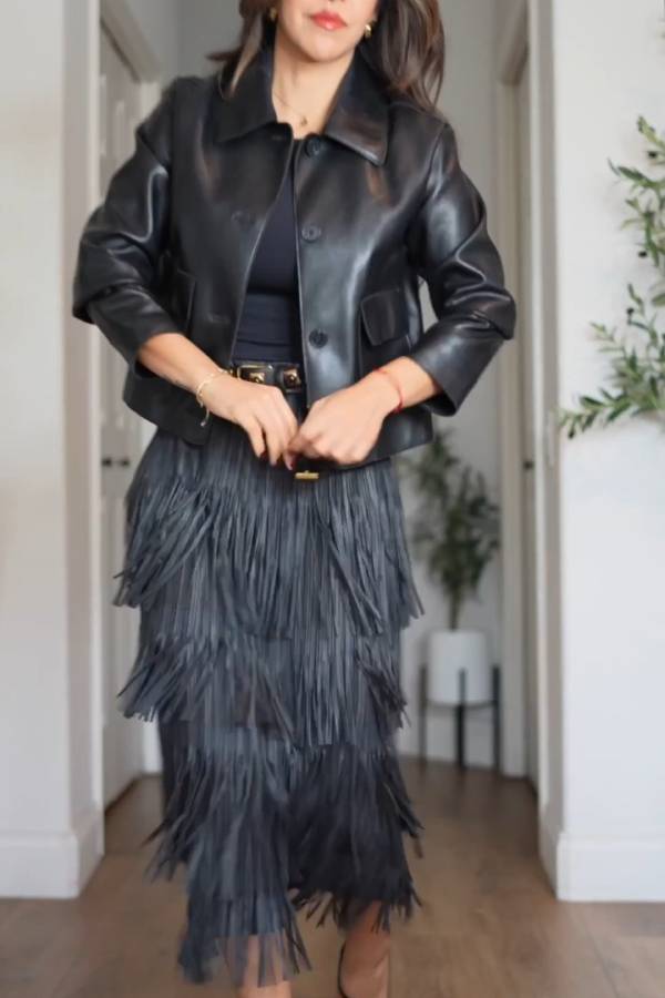 FRINGED MIDI SKIRT