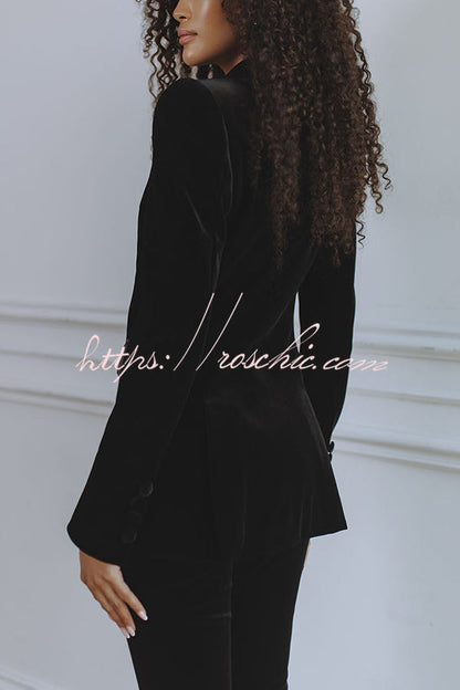 Delicate Daze Velvet Satin Lapel Button Up Long Sleeve Tapered Waist Blazer