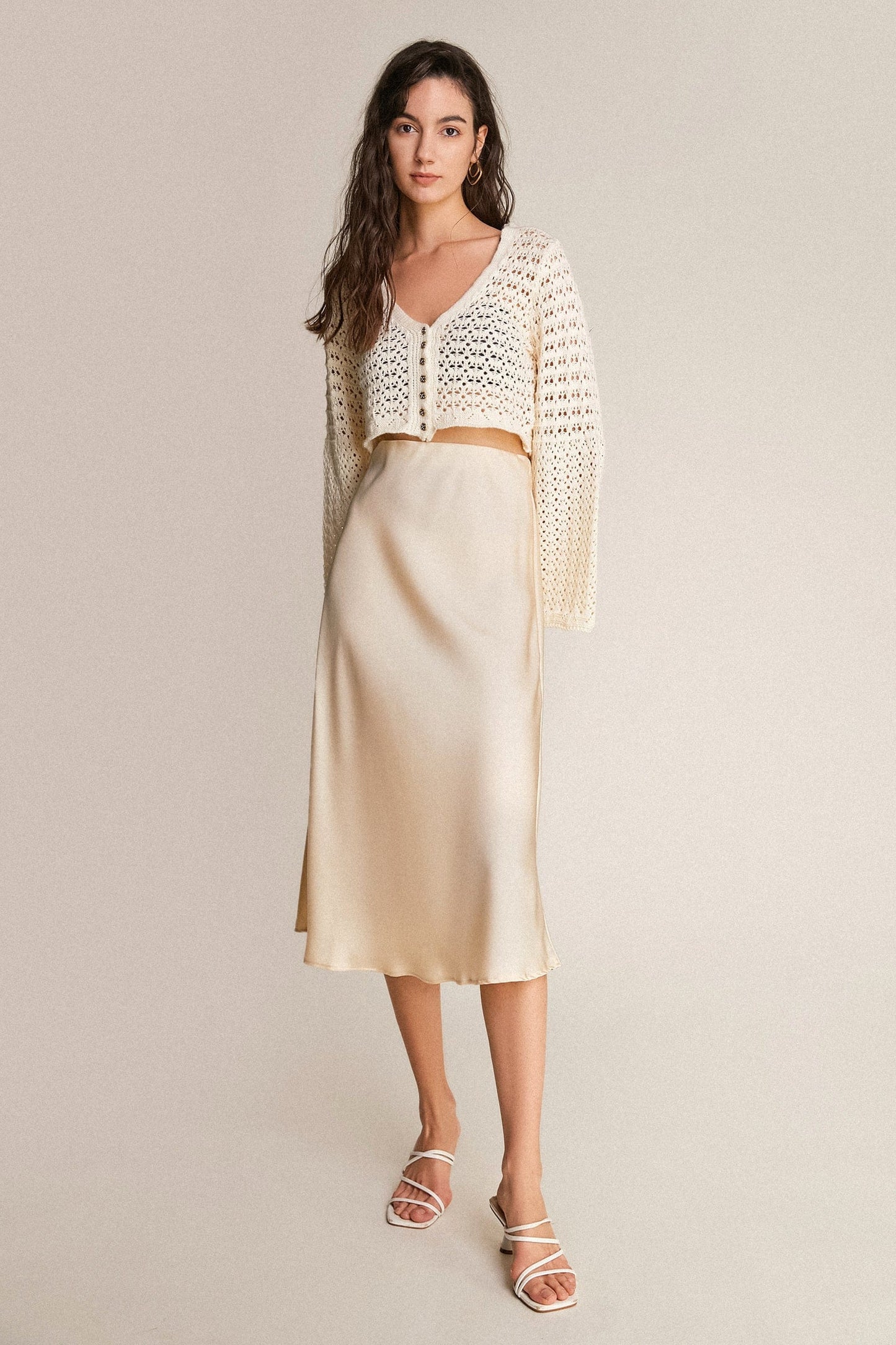 Floral White Crochet Button-Up Long Sleeve Cardigan