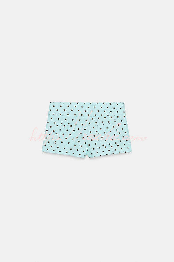 Trisha Linen Blend Polka Dot Stand Neck Belted Jacket and Low-Rise Pocket Mini Shorts Set