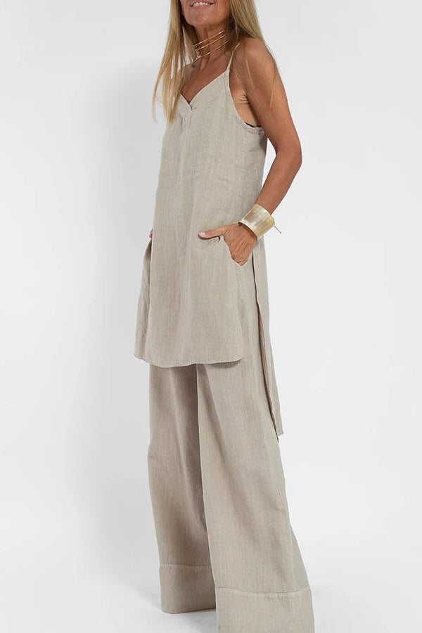 Women Casual Linen Strappy Two Set Suits