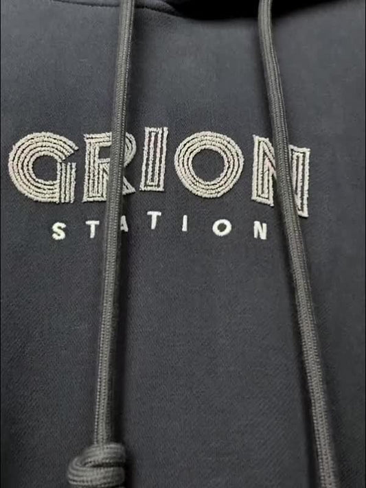 Letter Print Drawstring Eyelet Decor Pocket Oversized Hoodie