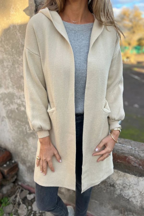 Solid Color Casual Woolen Pocket Hooded Jacket