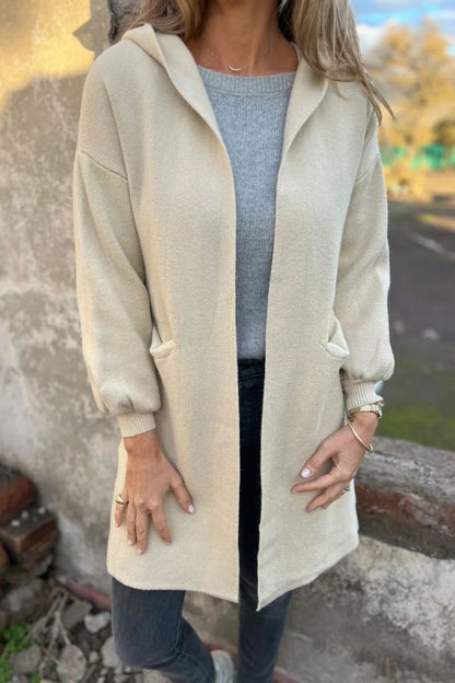 Solid Color Casual Woolen Pocket Hooded Jacket