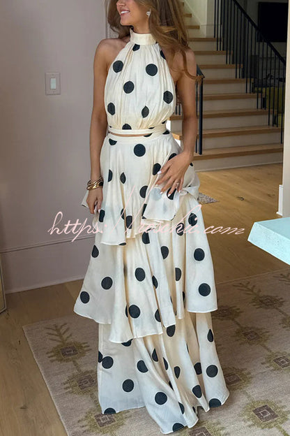 Gift To You Polka Dot Print High Rise Layered Hem Maxi Skirt