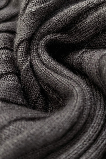 Dim Grey Strap Detail Cut Out Ribbed Knit Sweater