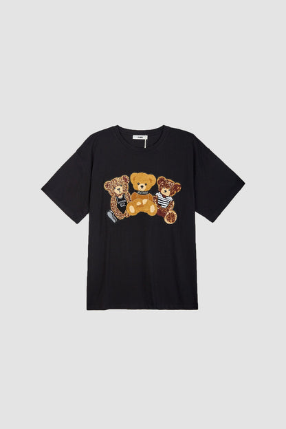 Black Teddy Bear Embroidered T-Shirt