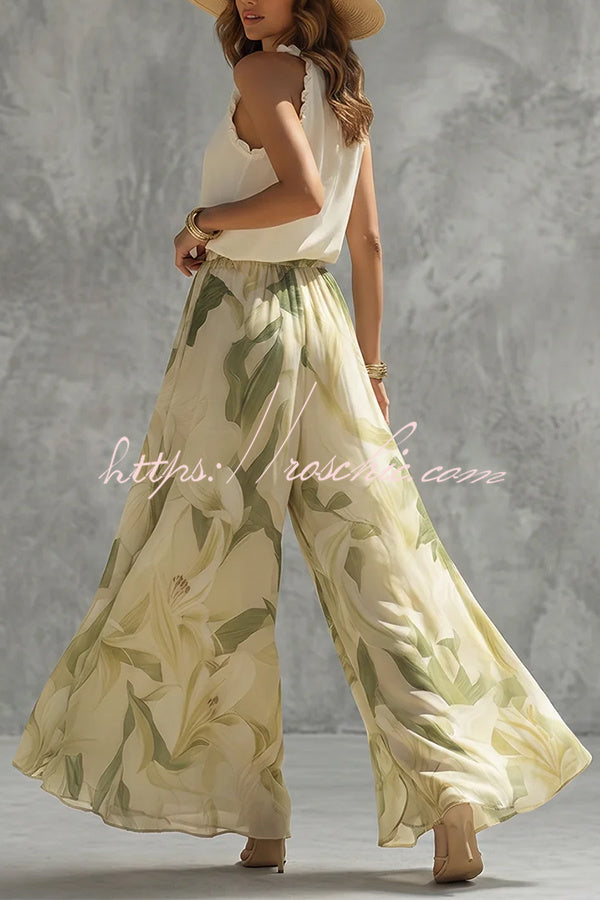 Breathable Floral Halter & Flowy Pants Co-ord Set