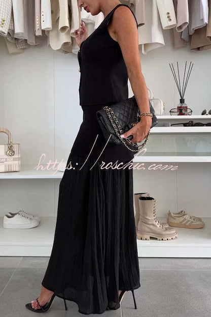 Stylish and Elegant Knit Gold Buttons V-neck Loose Vest