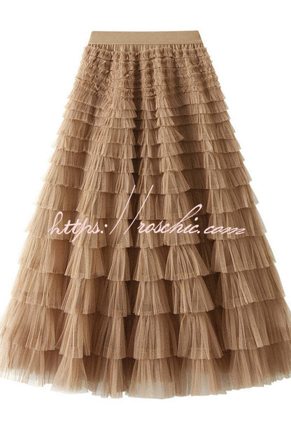 Be Your Own City Queen Tiered Elastic Waist Tulle Maxi Skirt