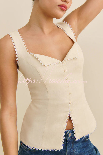Fashionable Lace-trimmed V-neck Sleeveless Slim-fit Vest