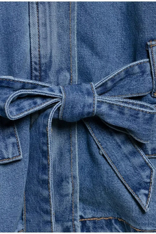 Belted Patchwork Denim Jacket