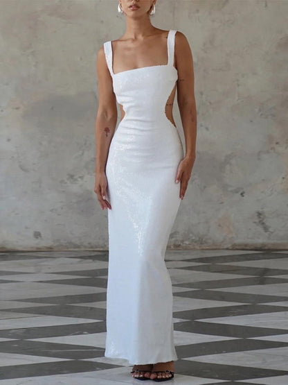 Angel Boutique Charming Sequin Sling Square Collar Backless Dress Skirt Elevated Occasion Wear