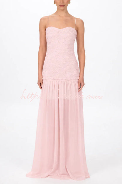 Stylish Three-dimensional Floral Chiffon Patchwork Strapless Elegant Maxi Dress
