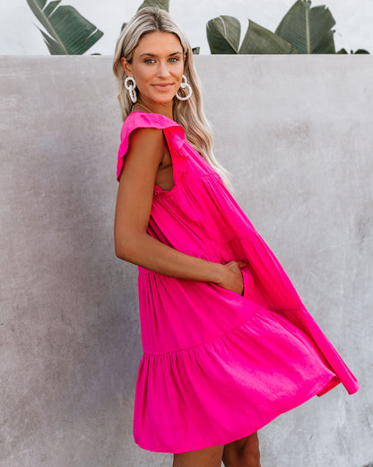 East Coast Pocketed Tiered Babydoll Dress Fuchsia