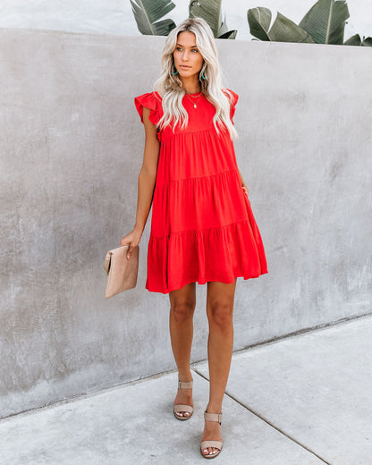 East Coast Pocketed Tiered Babydoll Dress Red
