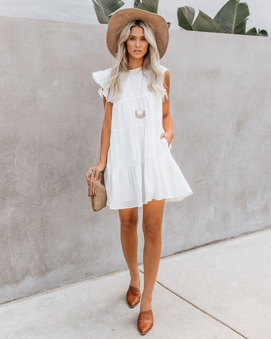East Coast Pocketed Tiered Babydoll Dress White