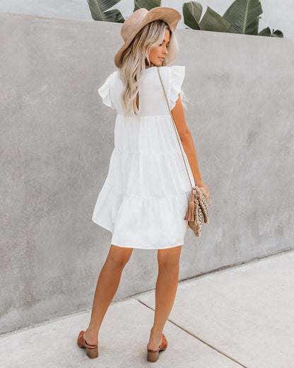 East Coast Pocketed Tiered Babydoll Dress White