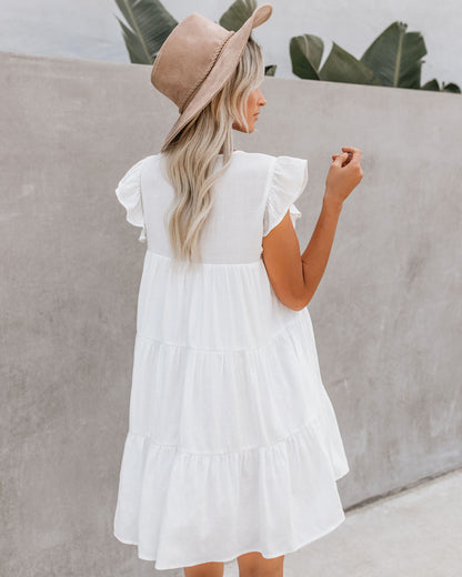 East Coast Pocketed Tiered Babydoll Dress White