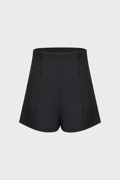 Black A-Line Seam-Detail Shorts