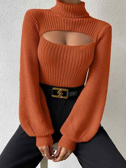 Solid Cutout High Neck Sweater