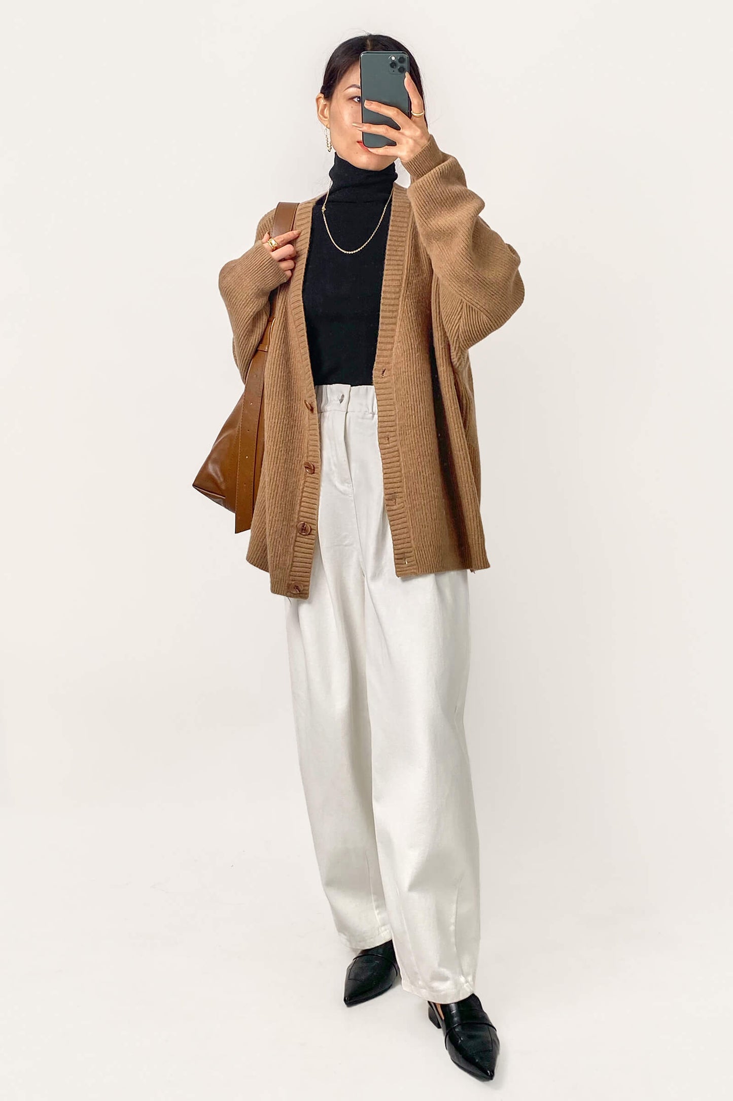 Brown Oversized Button Front Ribbed Knit Cardigan