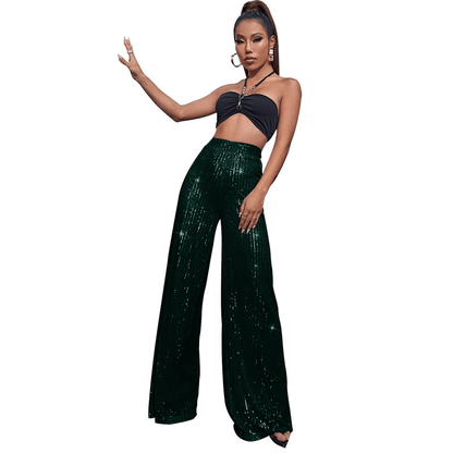 black sequin stretch pants